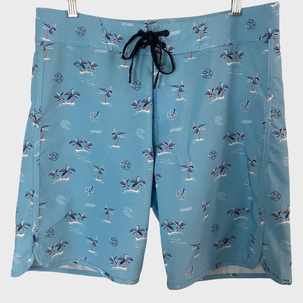 Oakley Tropics B1B RC 19" Board Short Blue Mens Size 32 Tropical Palm Tree Print